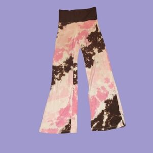 vintage Y2K pink, white and brown flare leggings from flowers by zoe kids XL